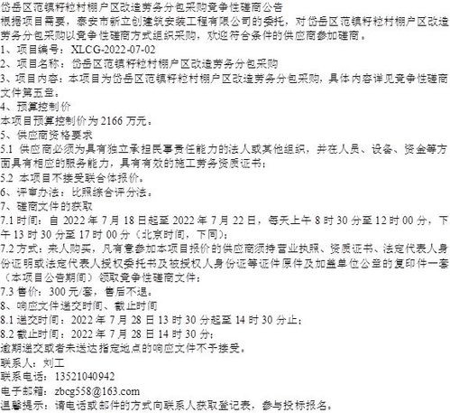 岱岳區范鎮籽粒村棚戶區改造勞務分包采購競爭性磋商公告